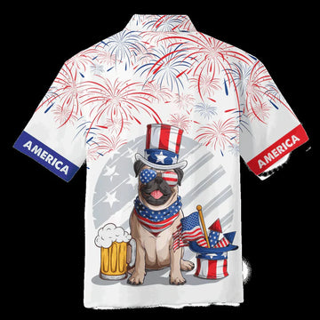 Pug And Beer Aloha Hawaiian Shirts For Summer, Pug Dog Independence Day Aloha Hawaiian Shirt For Men Women, Fourth Of July Apparel Gift For Dog Lovers