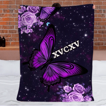 Purple Butterfly Flower Custom Blanket - Personalized Name - Gifts for Girl, Woman