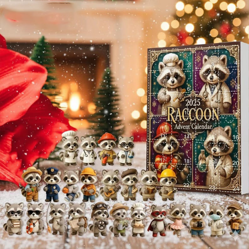 Raccoon Advent Calendar Cute Raccoon Figurine Christmas Countdown Box Funny Animal Holiday Calendar Gift For Kids Adults Xmas Gifts