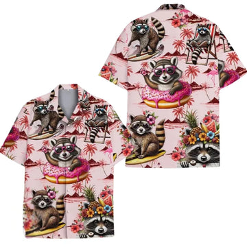 Raccoon Pink Donut Hawaiian Shirt For Men Women, Hawaiian Shirts For Raccoon Lovers HE0015