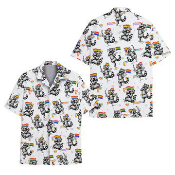 Raccoon Rainbow Flag Mens Hawaiian Shirt, Raccoon LGBT Pride Hawaiian Shirts HE0244