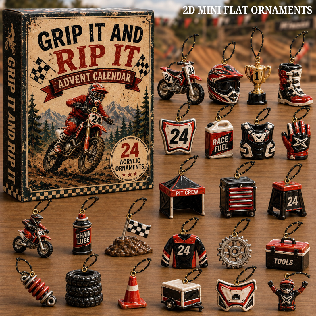 Race Pit Advent Calendar 2026 24 Day Festive Countdown Acrylic Charms Blind Box Gift For Motor Lovers