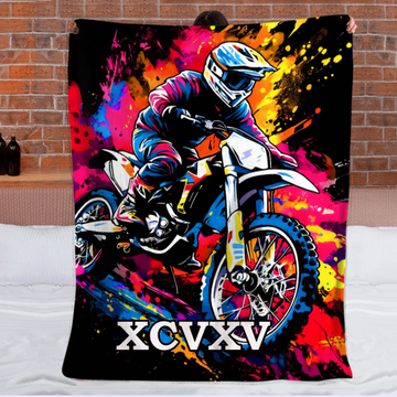 Racing Motorcycle Splatter Painting Style Customized Blanket - Personalized Name - Gifts For Him, Her, Racing Lovers