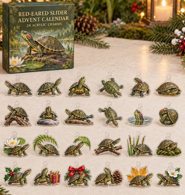 Red-Eared Slider advent calendar with 24 custom-shaped flat acrylic charms and printed dimensional artwork 2026 - 24-Day Countdown, Acrylic Charms
