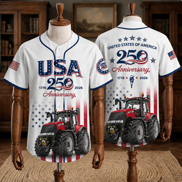 Red Tractor Baseball Jersey for Men, USA Patriotic American Flag Farmer Jersey Shirt, Farm Lover Gift