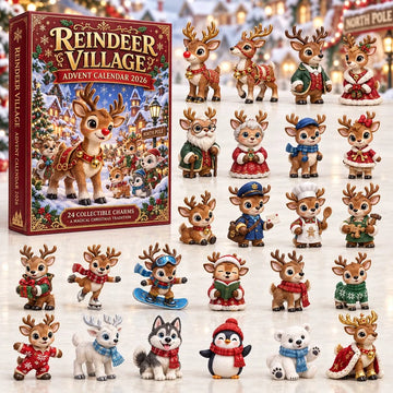 Reindeer Village Advent Calendar 2026 - 24-Day Countdown, Acrylic Charms