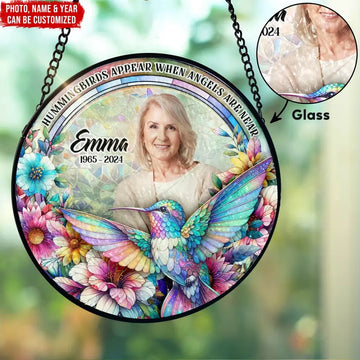 Remembrance Gift Hummingbirds Appear When Angels Are Near Personalized Window Stained Glass Loss Of Loved One