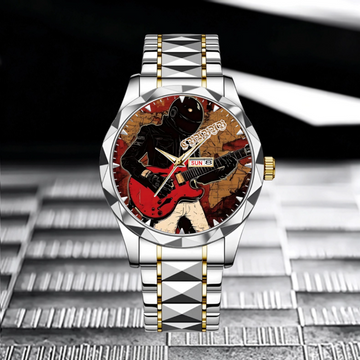 Retro World Map and Guitarist - Personalized Name Watch