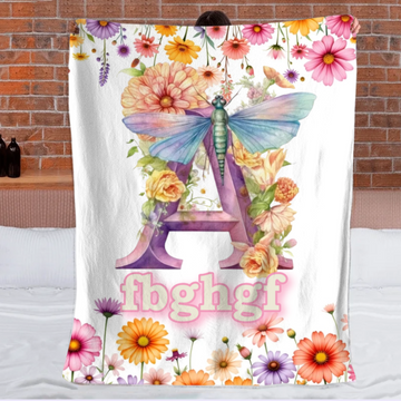 Romantic Flowers and Butterflies - Personalized Blankets with Initial and Name