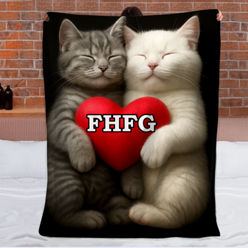 Romantic Love Cat Pattern Customized Blanket - Personalized Name - Gifts For Couple, Cat Lovers, Cat Owners0001