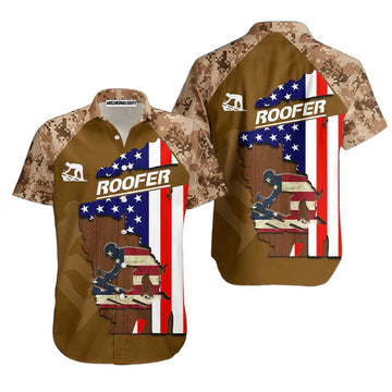 Roofer American Flag Patriotic Brown Aloha Hawaiian Shirts For Men Women, 4th Of July Gift For Summer, Friend, Family, Independence Day, Roofer Lovers