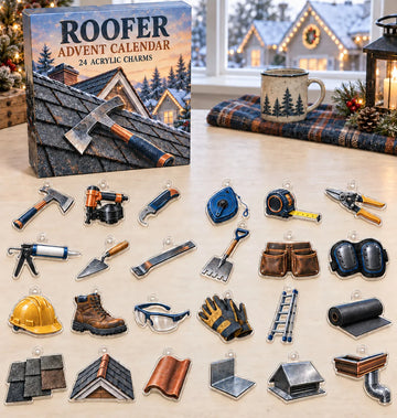 Roofer advent calendar with 24 custom-shaped flat acrylic charms and printed dimensional artwork 2026 - 24-Day Countdown, Acrylic Charms