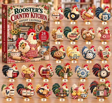 Rooster Country Kitchen Advent Calendar 2026 - 24-Day Countdown, Acrylic Charms