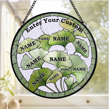 Rooted Together In Ginkgo Leaves Personalized Window Stained Glass Family Keepsake Gift Gift For Family Member