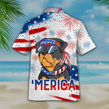 Rottweiler Aloha Hawaiian Shirts For Summer, Funny Dog Merica Independence Day USA Flag Hawaiian Shirt For Men Women, 4th of July Gift For Dog Lovers