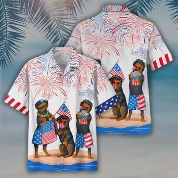Rottweiler Hawaiian Shirt, Independence Is Coming, USA Patriotic Shirt, 4th of July Hawaiian, Dog Lover Gift