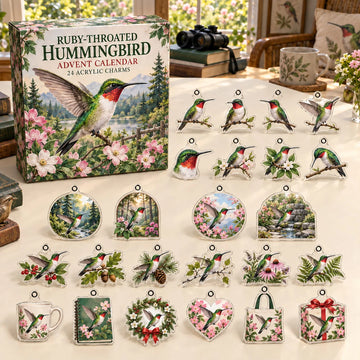 Ruby Throated Hummingbird Advent Calendar 2026 - 24-Day Countdown, Acrylic Charms
