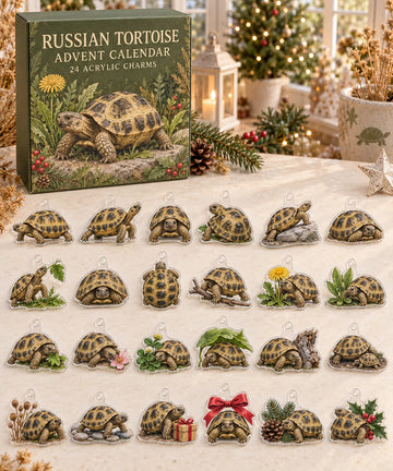 Russian Tortoise advent calendar with 24 custom-shaped flat acrylic charms and printed dimensional artwork 2026 - 24-Day Countdown, Acrylic Charms