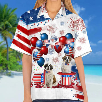 Saint Bernard Independence Day Aloha Hawaiian Shirts For Summer, Dog 4th Of July Apparel Aloha Hawaiian Shirt For Men Women, Gift For Dog Lovers