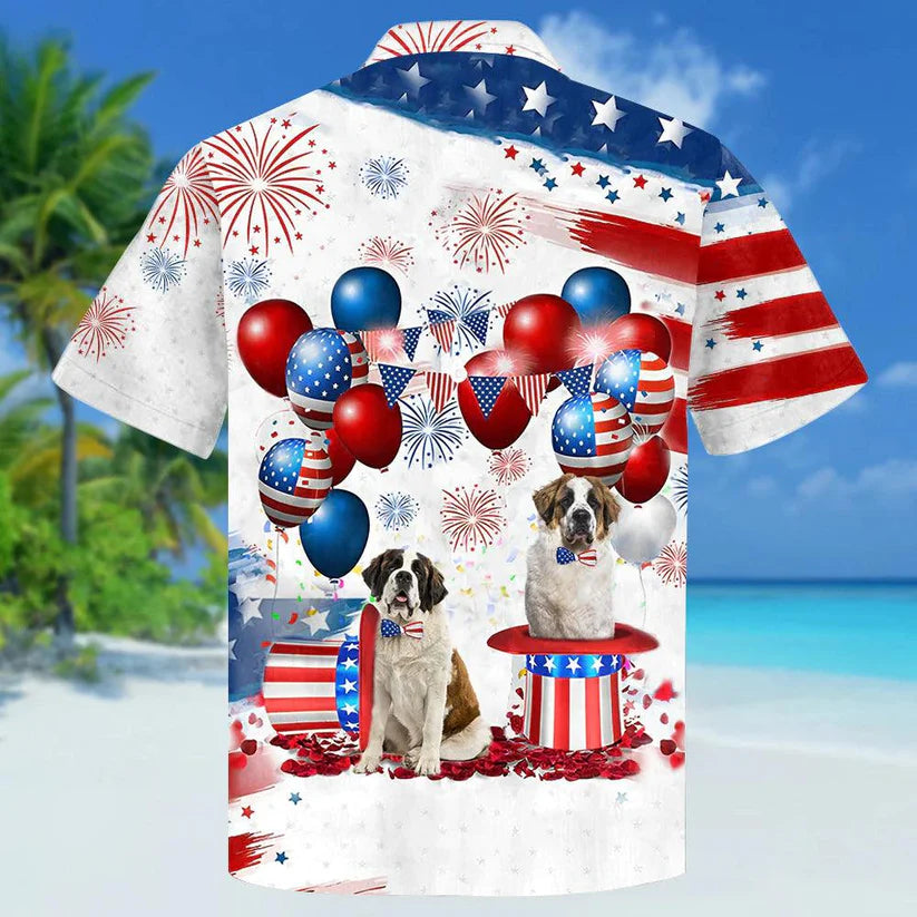 Saint Bernard Independence Day Aloha Hawaiian Shirts For Summer, Dog 4th Of July Apparel Aloha Hawaiian Shirt For Men Women, Gift For Dog Lovers