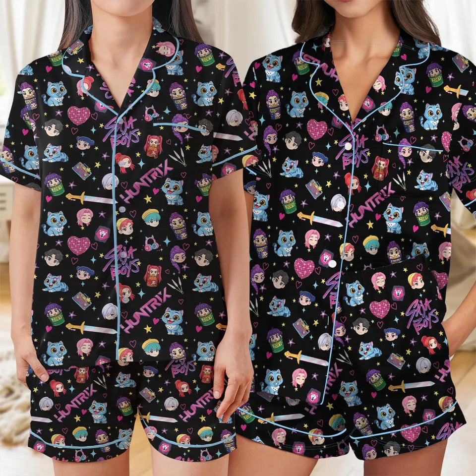 Saja Boys Boy Band Pjs, Kpop Demon Hunters Sleepwear, Kpop Hunter Tiger Pajama Set, Huntrix Fans Loungewear, Huntrix Demon Hunters Pajamas1