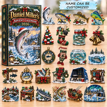 Salmon Run Christmas Fishing advent calendar 2026 - 24-Day Countdown, Acrylic Charms