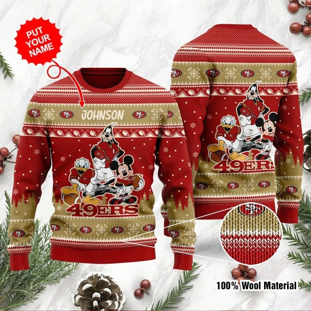 San Francisco 49Ers Disney Donald Duck Mickey Mouse Goofy Ugly Christmas Sweater