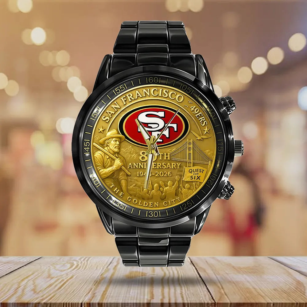 San Francisco 49ers 2026 Anniversary Black Stainless Steel Watch – TANTN16989