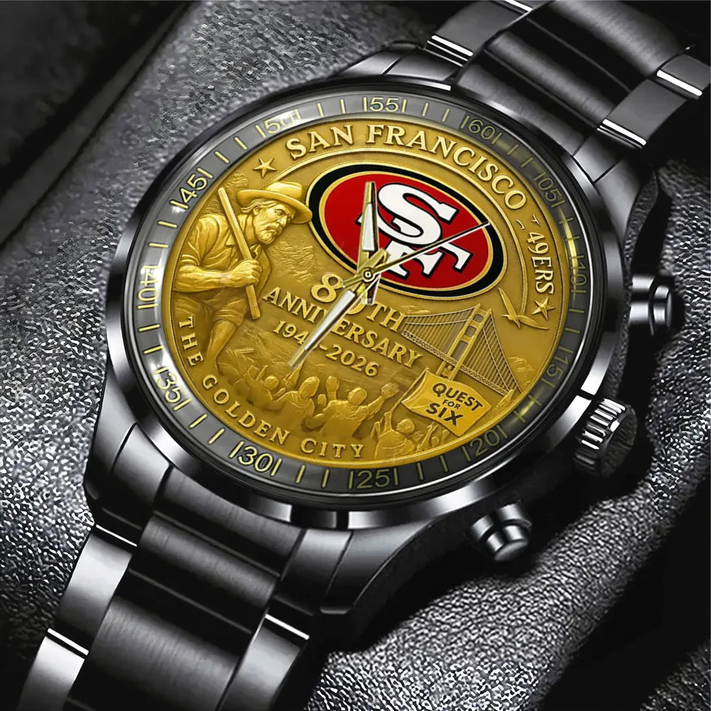 San Francisco 49ers 2026 Anniversary Black Stainless Steel Watch – TANTN16989