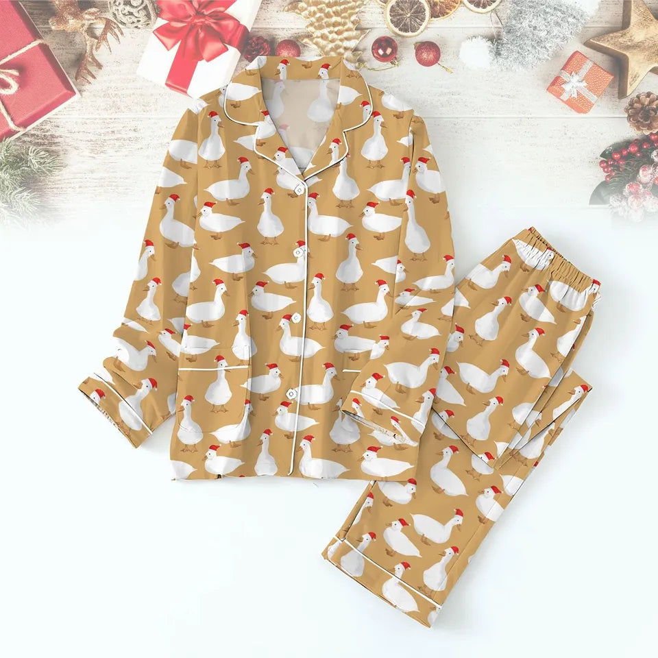 Santa Duck Christmas Pajamas, Merry Duckmas Holiday Pajamas, Santa Goose Shirt, Farm Animal Sleepwear, Ducks Owner Xmas Season Gift