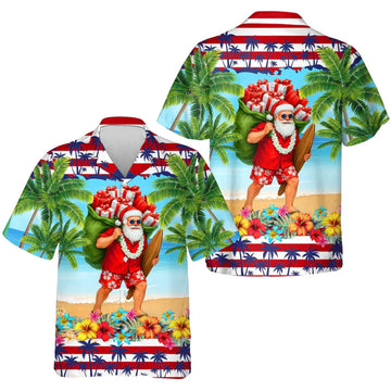 Santa Patriotic Tropical Beach Hawaiian Shirt For Men Women, Christmas In July Hawaiian Shirts HE0462