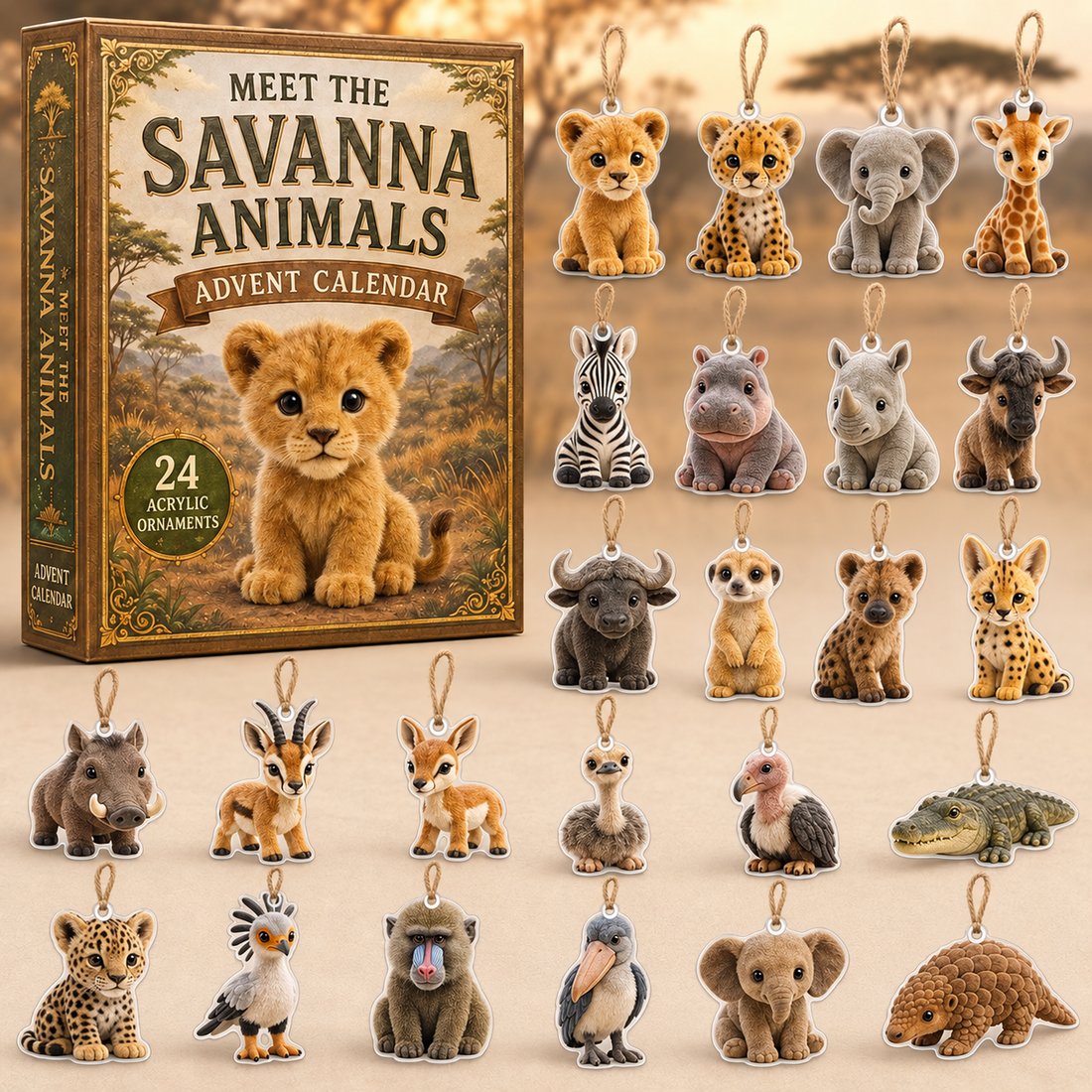 Savanna Animals Life Advent Calendar 2026 24 Day Festive Countdown Acrylic Charms Blind Box Gift For Animal Lovers
