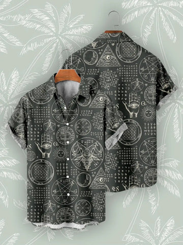 Grey Occult Symbol Hawaiian Shirt