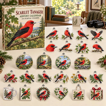 Scarlet Tanager Advent Calendar 2026 - 24-Day Countdown, Acrylic Charms