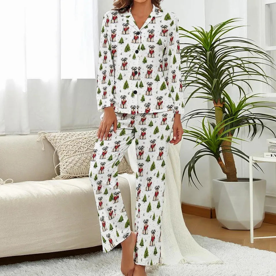 Schnauzer Christmas Pajamas, Womens Winter Sleepwear Set, Cozy Dog Print PJs, Holiday Gift for Her, Dog Mom Gift Schnauzer Lover Loungewear
