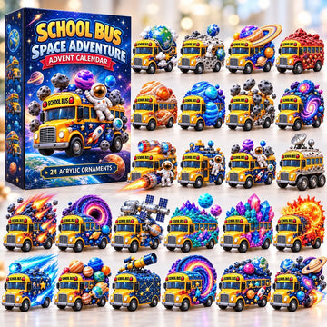 School Bus Space Adventure Advent Calendar 2026 - 24-Day Countdown, Acrylic Charms