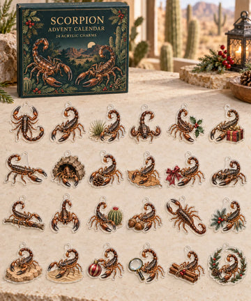 Scorpion advent calendar with 24 custom-shaped flat acrylic charms and printed dimensional artwork 2026 - 24-Day Countdown, Acrylic Charms
