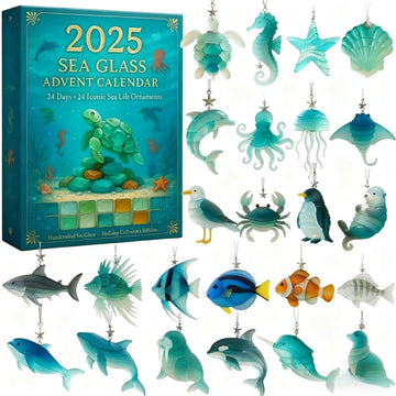 Sea Glass Advent Calendar 2026 24 Sea Animal Figurines Xmas Gift Set