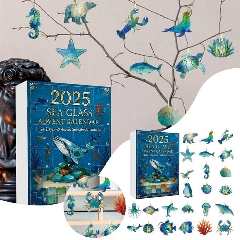 Sea Glass Advent Calendar 2026 Beach Lovers Ocean Lovers Gift Christmas Countdown With Ocean Ornaments Holiday Decor Unique Xmas Gift