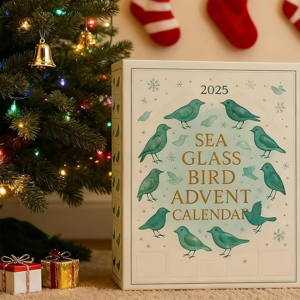Sea Glass Bird Advent Calendar 2025 With 24 Hanging Ornaments Countdown Christmas Gift For Bird Lovers Tree Decor Holiday Display