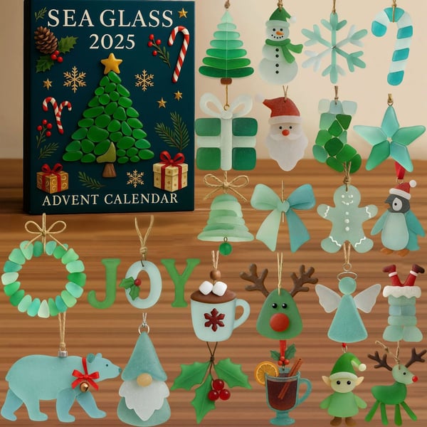 Sea Glass Christmas Advent Calendar 2026 Christmas Tree Decorations Calendar With Acrylic Christmas Ornaments Countdown Calendar