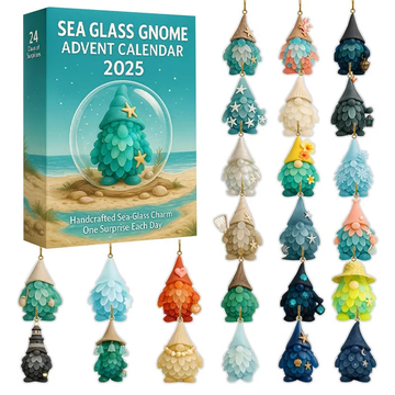 Sea Glass Gnome Advent Calendar 2025 24 Day Gnome Xmas Figurines Vintage Christmas Ornament Countdown With Acrylic Ornaments98