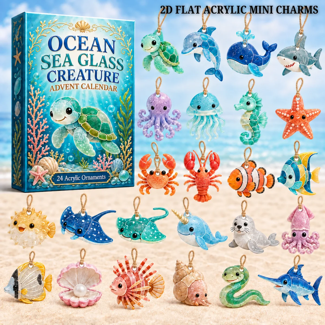 Sea Glass Ocean Friends Advent Calendar 2026 24 Day Festive Countdown Acrylic Charms Blind Box Gift For Ocean Lovers
