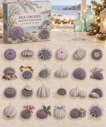 Sea Urchin advent calendar with 24 custom-shaped flat acrylic charms and printed dimensional artwork 2026 - 24-Day Countdown, Acrylic Charms