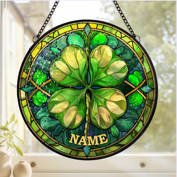 Shamrock Celtic Personalized Window Hanging Stained Glass Patricks Day Decor
