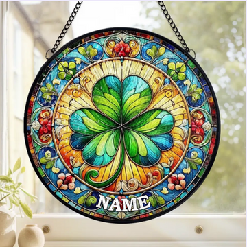 Shamrock Lucky Leaf St Patricks Day Personalized Window Hanging Suncatcher Saint Patricks Day Home Decor Family Gift
