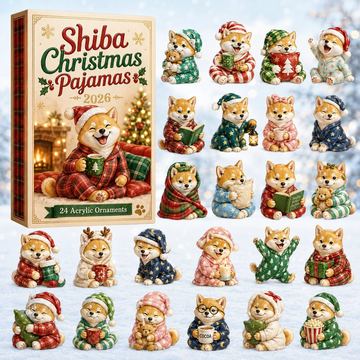 Shiba Christmas Pajamas Advent Calendar 2026 - 24-Day Countdown, Acrylic Charms Every Day Bring New Suprises