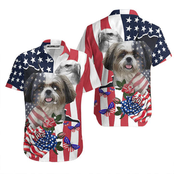 Shih Tzu Cute Pet US 4th July Independence Day Aloha Hawaiian Shirts For Men Women, American Flag Hawaiian Shirt, Gift For Summer, Patriot, Dog Lovers