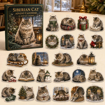 Siberian Cat Winter Advent Calendar 2026 - 24-Day Countdown, Acrylic Charms