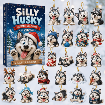 Silly Husky Advent Calendar 2026 24 Day Festive Countdown Acrylic Charms Blind Box Gift For Husky Lovers
